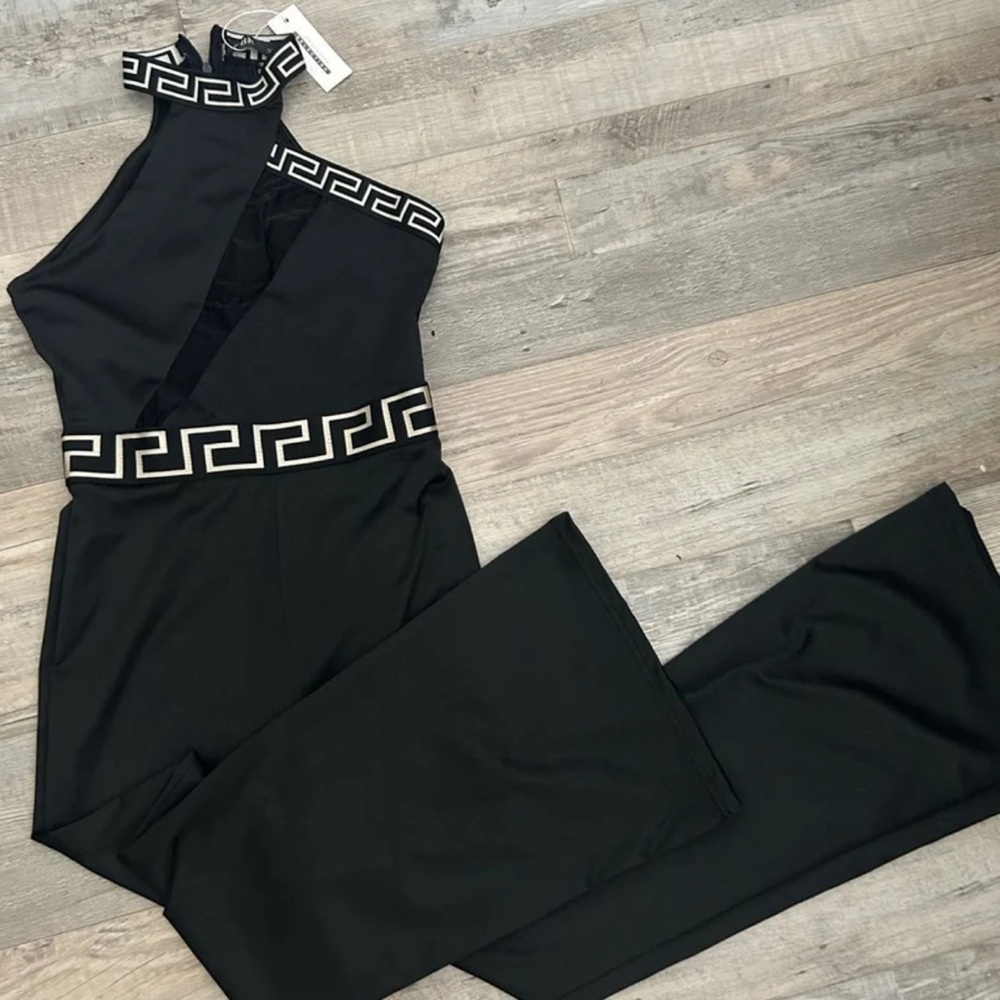 CBR Black Jumpsuit with Greek Key Trim